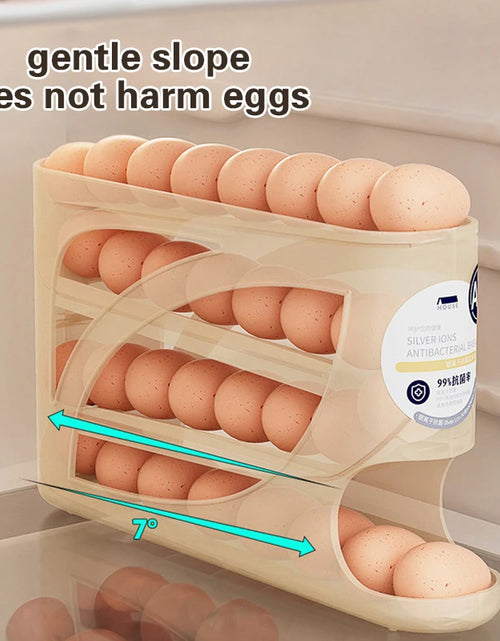 Load image into Gallery viewer, 4-Tier Automatic Rolling Egg Rack Refrigerator Egg Storage Container Kitchen Fridge Egg Dispenser Refrigerator Organiser

