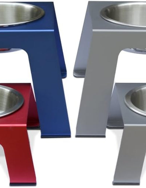 Load image into Gallery viewer, Elevated Dog Bowls, Cat Bowls -- Premium Anodized Aluminum Feeder (Short 4"). Us Food Grade Stainless Steel Raised Bowls,Metallic Gray
