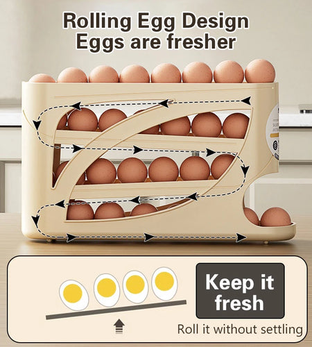 4-Tier Automatic Rolling Egg Rack Refrigerator Egg Storage Container Kitchen Fridge Egg Dispenser Refrigerator Organiser