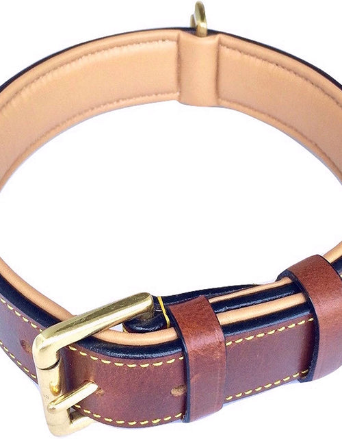 Load image into Gallery viewer, Padded Leather Dog Collar, Large Brown, Real Genuine Leather, 24" Long X 1.5 Wide, Fits Neck Size 18" to 21" Inches
