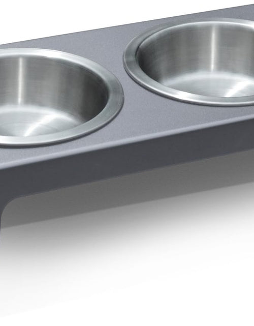 Load image into Gallery viewer, Elevated Dog Bowls, Cat Bowls -- Premium Anodized Aluminum Feeder (Short 4"). Us Food Grade Stainless Steel Raised Bowls,Metallic Gray
