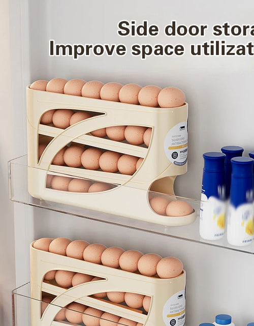 Load image into Gallery viewer, 4-Tier Automatic Rolling Egg Rack Refrigerator Egg Storage Container Kitchen Fridge Egg Dispenser Refrigerator Organiser
