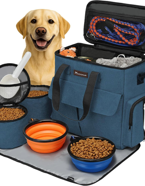 Load image into Gallery viewer, Dog Travel Bag Dog Travel Kit for a Weekend Away Set Includes Pet Travel Bag Organizer for Accessories, 2 Collapsible Dog Bowls, 2 Travel Dog Food Container (Black)
