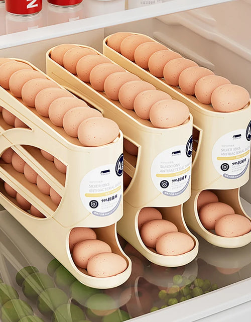 Load image into Gallery viewer, 4-Tier Automatic Rolling Egg Rack Refrigerator Egg Storage Container Kitchen Fridge Egg Dispenser Refrigerator Organiser

